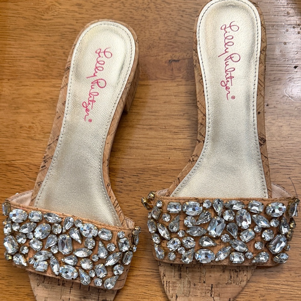 Lilly Pulitzer Tan Crystal Embellished Sandals